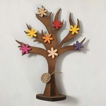 Strom života dřevěný 34 cm, tm.hnědý, barevné kytky