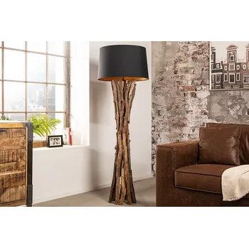 Stojací lampa HIRSON BLACK (Designová stojanová lampa se dřevem 151cm.)