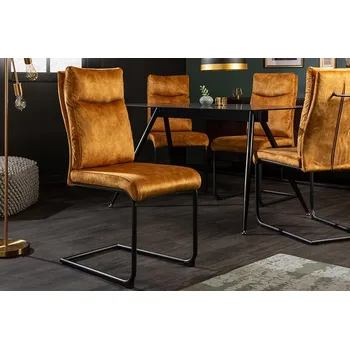 Jídelní židle Židle CALIFORNIA MUSTARD (Moderní jídelní židle sametová tmavě žlutá.)