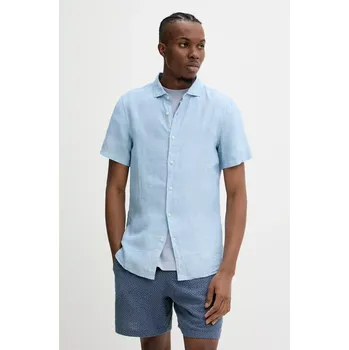 Pánská košile Lněná košile Superdry pánská, modrá barva, regular, s italským límcem, M4010937A-F5P M4010937A.F5P 50X, vel. S