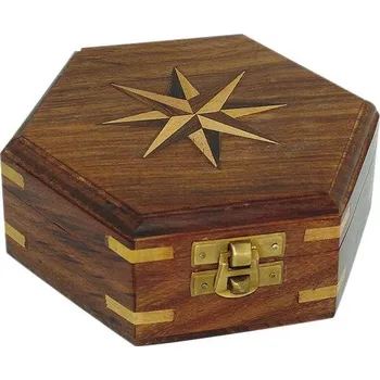 Šperkovnice SEA Club Dřevěná krabička s intarzií větrné růže na horní straně, 13,5x12x5cm