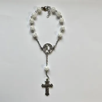 Přívěsek Růženec z minerálů - více variant Varianta: Křišťál, Přívěsek: Křížek