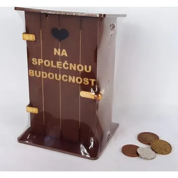 Pokladnička Pokladna kadibudka dřevěná tmavá s nápisem - Na společnou budoucnost