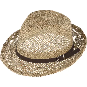 Klobouk Fiebig - Headwear since 1903 Slaměný klobouk z mořské trávy s koženou stuhou - Trilby Velikost: 53 cm (XS)