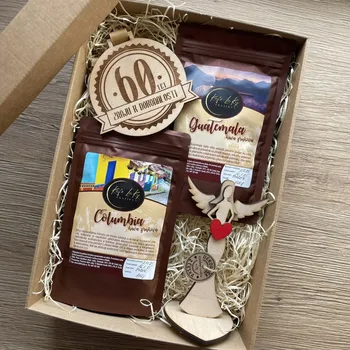 Káva Dárkové balení k narozeninám - výběrová káva, anděl a medaile Jubileum: 70, Druh mletí kávy: Turecká káva