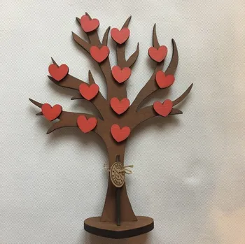 Party dekorace Strom života dřevěný 34 cm tm.hnědý, červ.srdce Strom tmavě hnědý