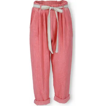 Dámské kalhoty Lněné kalhoty s páskem 9581 barva: červená-korálová