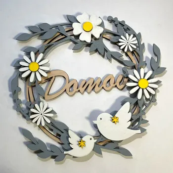 Věnec Věnec 30 cm skládaný s bílými květinami – šedý, 3 varianty Nápis: Domov