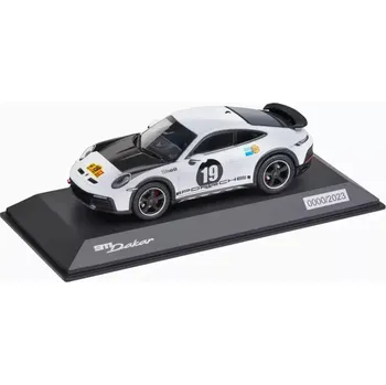 autíčko PORSCHE 911 Dakar (992) Rally 1971 Ltd Edition Model 1:43 startovní číslo 19 v úpravě roku 1971 bílá (Tlakově litý sběratelský model)