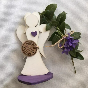 Vánoční dekorace Anděl 15 cm dřevěný fialovo-bílý Andílek dřevěný