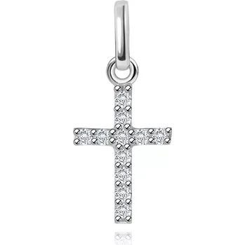 Přívěsek Blýskavý přívěsek z bílého 14K zlata - čirý diamantový křížek