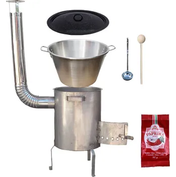 Kempingové nádobí Nerezový kotel 40 L (1,2 mm) + nerezová kotlina (1,5 mm) 45 cm STRONG EXCLUSIVE + poklice + vařečka + naběračka + sladká paprika 50 g