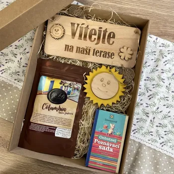 Dárková sada Jdeme na návštěvu - NA TERASU (3 druhy) Druh mletí kávy: Espresso, Varianta: Cedulka přírodní zdobení