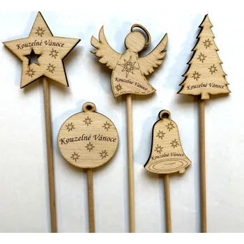 Vánoční dekorace Dřevěný zápich 8 cm s vánočním nápisem Tvar: Stromeček