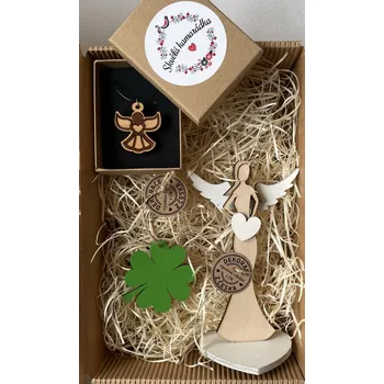 Dárková sada pro kamarádku s dřevěným šperkem - více variant Varianta: Šperk andílek