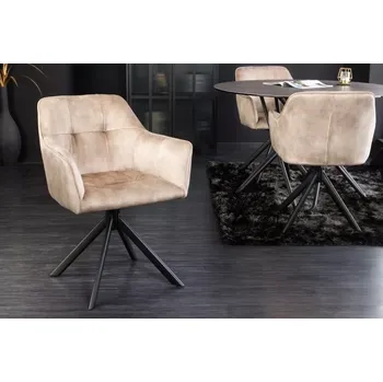 Jídelní židle Křeslo LOFTY CHAMPAGNE (Designová otočná židle s opěrkami champagne.)