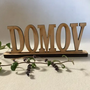 Nápis Domov ve stojánku 22 cm, 2 barvy Barva: Přírodní Dřevěný nápis Domov na stůl