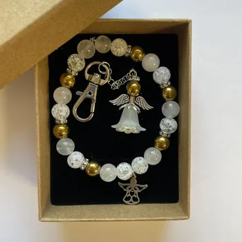 Náramek Náramek z minerálů a přívěsek andílek - 3 varianty Barva: Zlatá