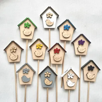 Velikonoční dekorace Zápich budka s ptáčkem, 10 cm Barva: Modrá