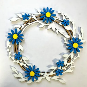 Věnec Dřevěný věnec 30 cm vrstvený bílý + modré květiny, 3 varianty Nápis: Bez nápisu