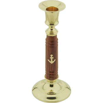 Svícen SEA Club Stojan na svíčky, mosaz/dřevo, V: 17,5 cm, Ø: 4,7 / 7,5cm
