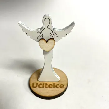 Vánoční dekorace Dřevěný andílek 7,5 cm věnování Učitelce/Asistentce Barva: Bílo - přírodní, Nápis: Paní učitelce