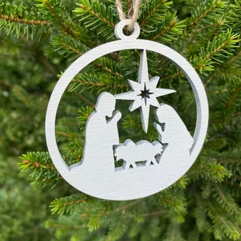 Vánoční dekorace Dřevěný beltém závěs 9 cm - 2 varianty Barva: Bílá Vánoční Betlém