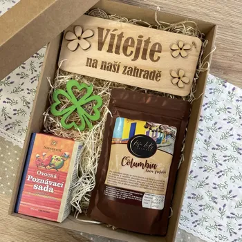 Dárková sada Jdeme na návštěvu - NA ZAHRADU (3 druhy) Druh mletí kávy: Espresso, Varianta: Cedulka přírodní zdobení