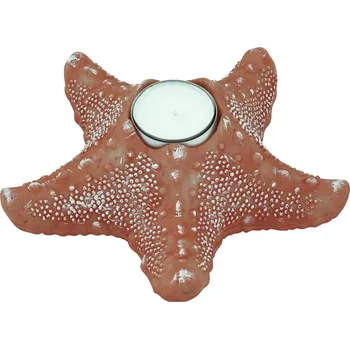 Svícen SEA Club Stojánek na čajovou svíčku - Seastar, polyston, korál, V: 6cm, 17x17cm