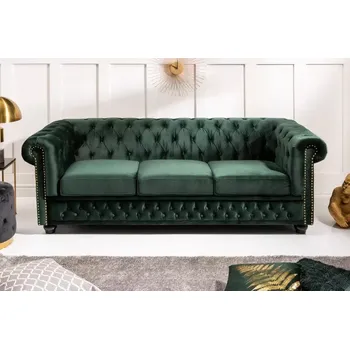 Sedací souprava Sedačka CHESTERFIELD SAMT GREEN (Luxusní staro anglická sedačka sametová zelená 205cm.)