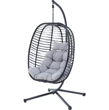 Zahradní závěsné křeslo AVARIN — umělý ratan, černá/šedá, nosnost 150 kg