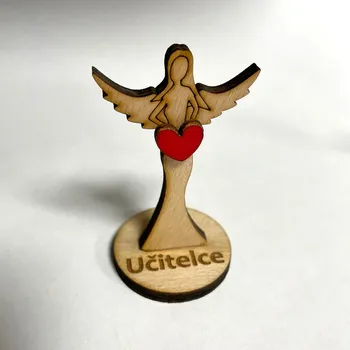 Vánoční dekorace Dřevěný andílek 7,5 cm věnování Učitelce/Asistentce Barva: Přírodní, Nápis: Paní učitelce