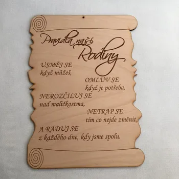 Domovní cedule Dřevěná cedulka Pravidla rodiny