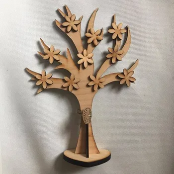 Strom života dřevěný přírodní 34 cm Ozdobeno: Kytičkami