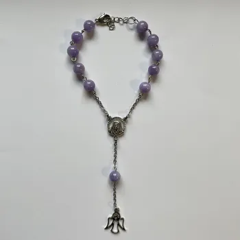 Přívěsek Růženec z minerálů - více variant Varianta: Fialový jadeit, Přívěsek: Anděl