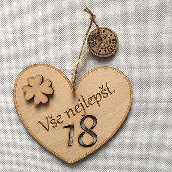 Svatební dekorace Dřevěné srdce 12 cm jubileum - více variant jubileií Jubileum: 65