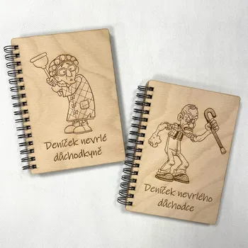 Blok Dřevěný blok pro důchodce nebo důchodkyni Varianta: 2 ks blok - Důchodce + důchodkyně Dřevěné zápisníky A5