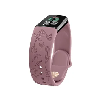 Příslušenství k chytrým hodinkám Řemínek Tobfit pro Fitbit Charge 5 Řemínek Fitbit Charge 6 pro ženy, Silikonový květinový