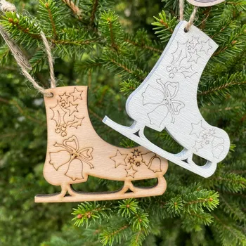 Vánoční dekorace Dřevěná brusle 9 cm Barva: Přírodní