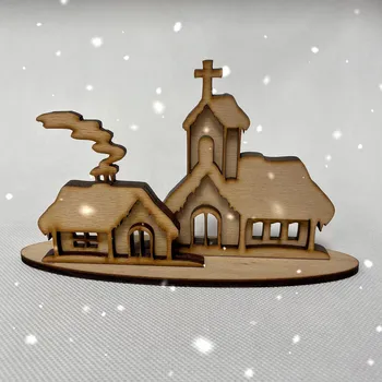 Vánoční dekorace Dřevěná zasněžená vesnička 20 cm Barva: Přírodní