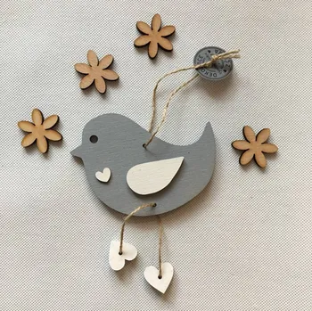 Velikonoční dekorace Dřevěný ptáček 10 cm šedý