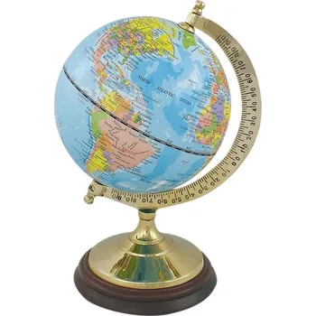 Glóbus SEA Club Globus, světle modrý, s podstavcem z mosazi a dřeva, v: 22,5 cm, Ø: hloubka: 22,5 cm, výška: 12,5/11 cm