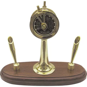 SEA Club Strojový telegraf, mosaz na dřevěném podstavci, se 2 držáky na pera, V: 17 cm