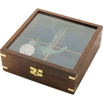 Šperkovnice SEA Club Krabička na hodinky nebo šperky, dřevo se sametovými polštářky, 19x19x7cm