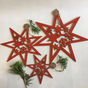 Vánoční dekorace Dřevěná hvězda vyřezaná červená- 3 velikosti Rozměry: 26 cm vánoční hvězda