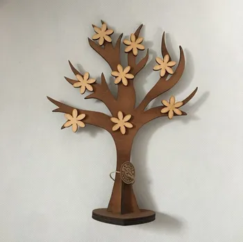 Strom života dřevěný 34 cm tm.hnědý Ozdobeno: Kytičkami