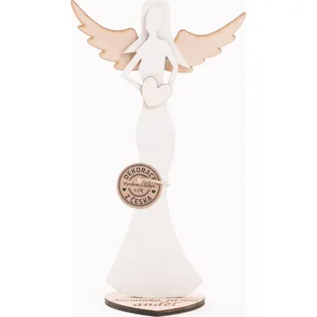 Vánoční dekorace Anděl dřevěný 25 cm věnování mamince Barva: Bílé tělo+přírodní křídla