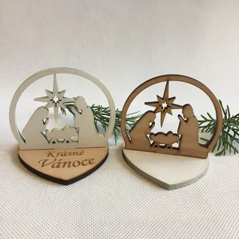 Vánoční dekorace Vánoční Betlém dřevěný 8 cm - 2 varianty Nápis: Krásné Vánoce Vánoční Betlém