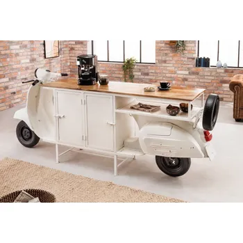 Barový stolek Barová skříňka SCOOTER (Designová barová skříňka jako skútr mango/bílý 250cm.)