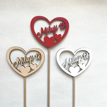 Dřevěný zápich Srdce 10 cm Miluji tě Barva: Bílá